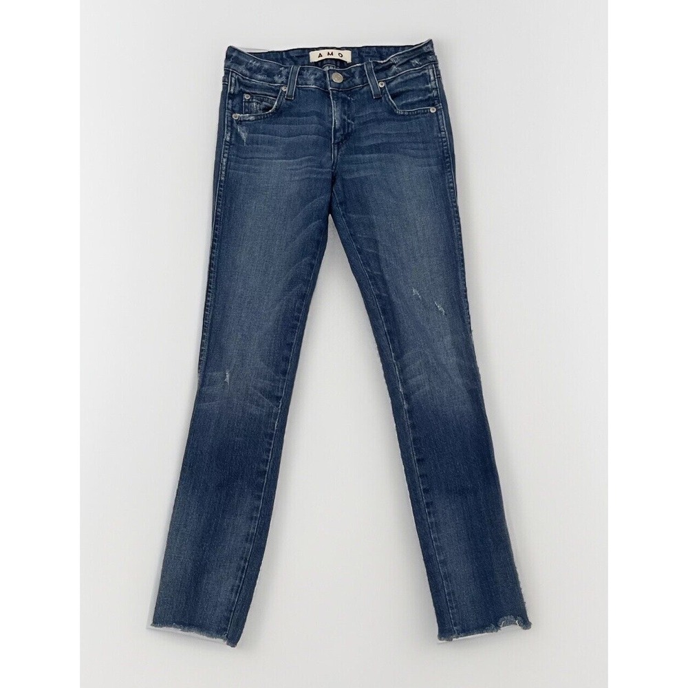 Amo Jeans Womens Blue Denim Jeans High Rise Skinny Leg Size 24 Button Up Raw Hem